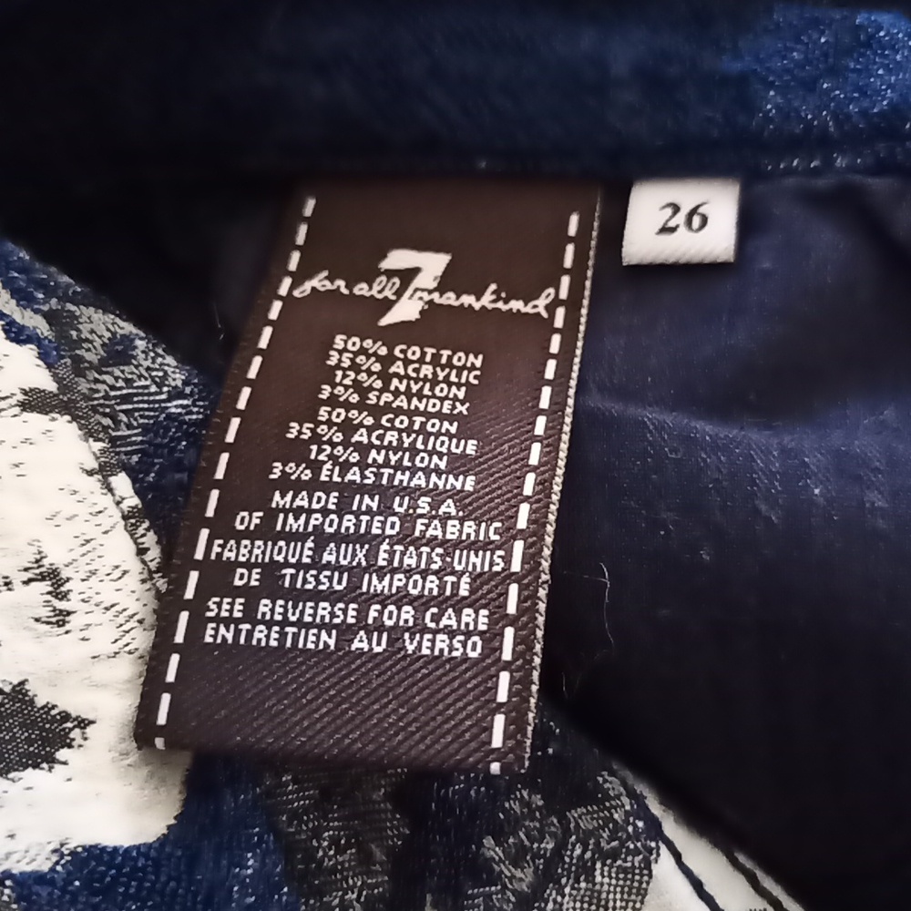 7 For All Mankind Navy Blue Floral Jacquard Pants or Jeans Stretch Sz.26 - Picture 7 of 7